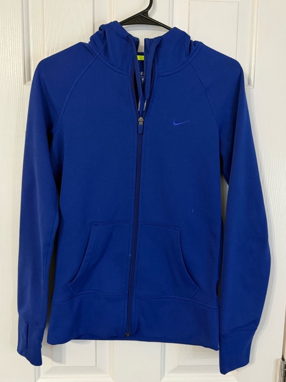 Nike Therma-FIT Royal Blue Full Zip Fleece Hoodie Thumbholes Sz XS⁠